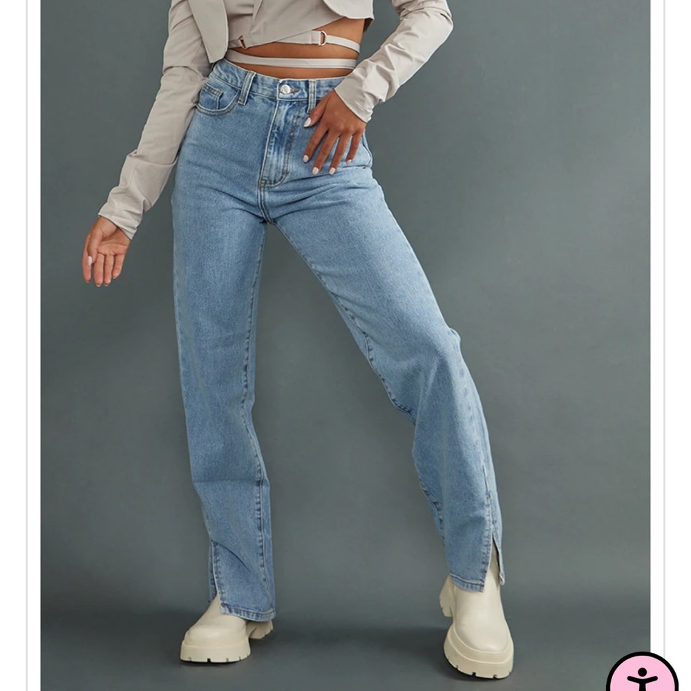 Petite Light Wash Split Hem